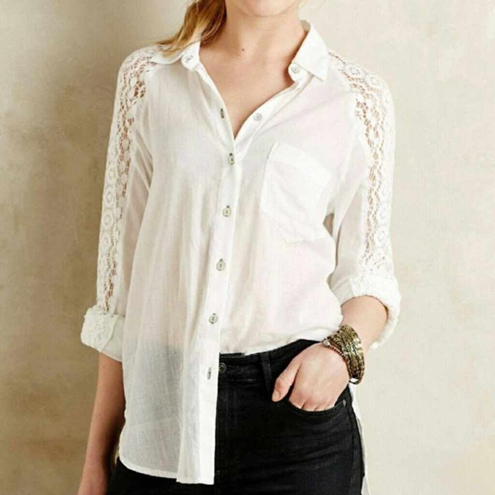 Anthro Holding Horses Lace Sleeve Button Down